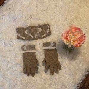 Coach Gold and Silver Sparkly Gloves and Headband